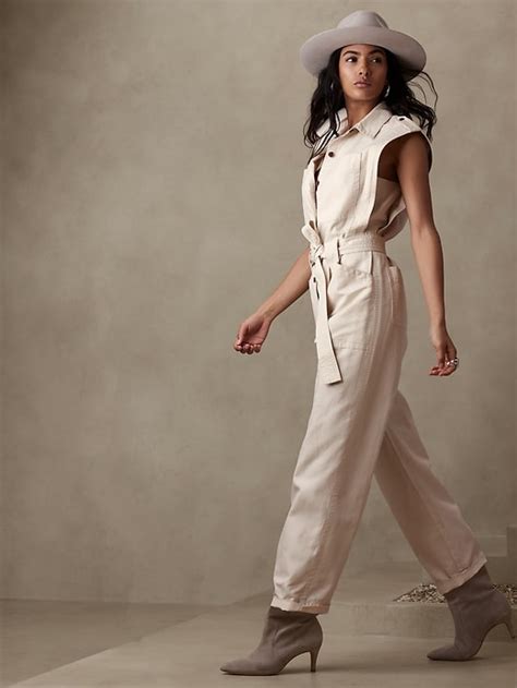 Linen Blend Utility Jumpsuit Banana Republic Factory