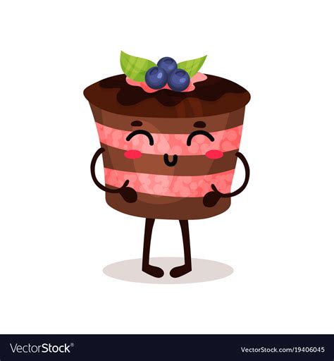 Cute funny cake cartoon character Royalty Free Vector Image