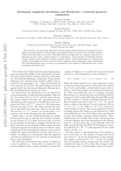 (PDF) Earthquake magnitude distribution and aftershocks: a statistical ...