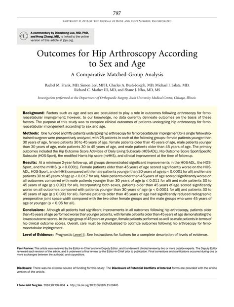 PDF Outcomes For Hip Arthroscopy According To Sex And Age A Comparative Matched Group Analysis