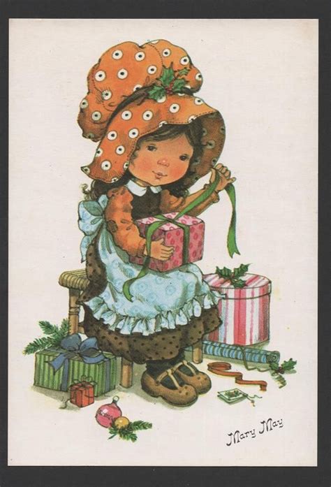 POP ART POSTCARD 1980years Sg MARY MAY LOVELY GIRL CHRISTMAS