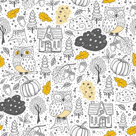 Premium Vector Doodle Seamless Pattern With Autumn Elements