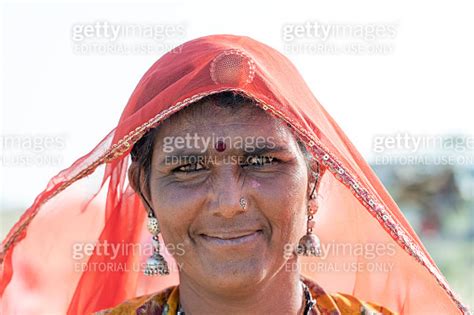 Indian Woman In Desert Thar During Pushkar Camel Mela Rajasthan India