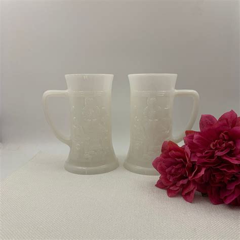 Vintage Federal Glass Milk Glass Beer Mugs Steins Embossed Tavern