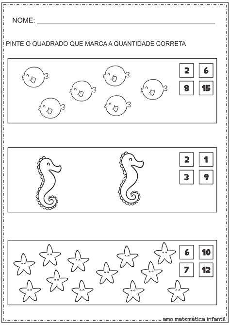 Matemática Infantil Contando E Registrando Quantidade Animais Marinhos