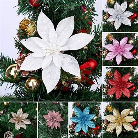 Yueshop Pcs Glitter Christmas Flowers With Artificial Poinsettia