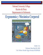 Mecánica corporal Ergo pdf National University College Recinto de