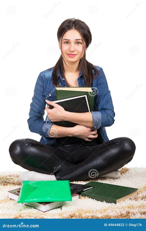 Girl Student Sitting on the Carpet with Books Stock Photo - Image of read, beauty: 49644822