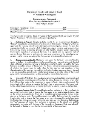 Fillable Online Ctww Reimbursement Agreement Third Party Or Insurer