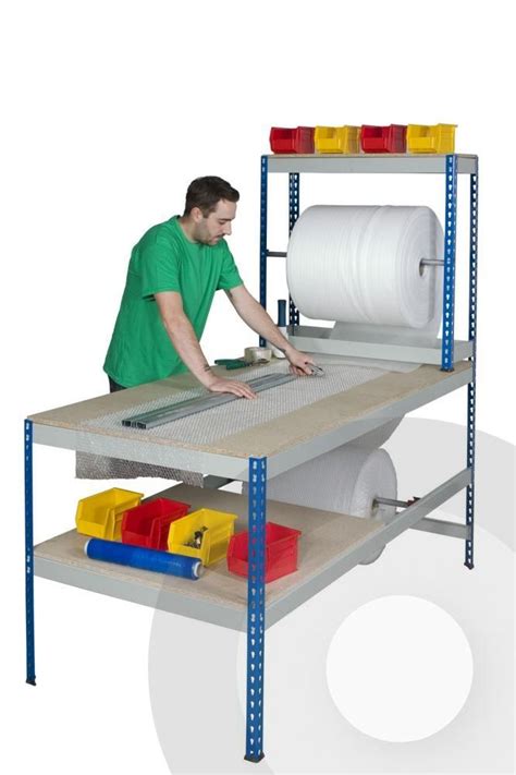 Long Rivet Racking Packing Bench With Paper And Bubble Wrap Dispensers