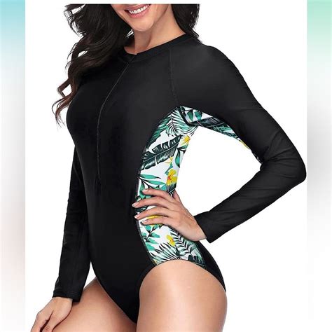 Daci Women Rash Guard Long Sleeve One Piece Swimsuit Zipper Surfing