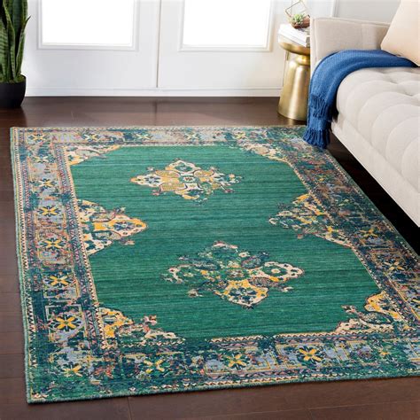 Gideon Dark Green Traditional Wool Blend Area Rug 53 X 76 53 X