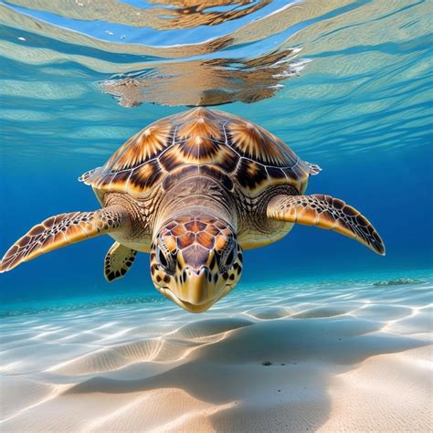 Premium Photo Green Sea Turtle Swimming In The Blue Ocean 3d Illustration