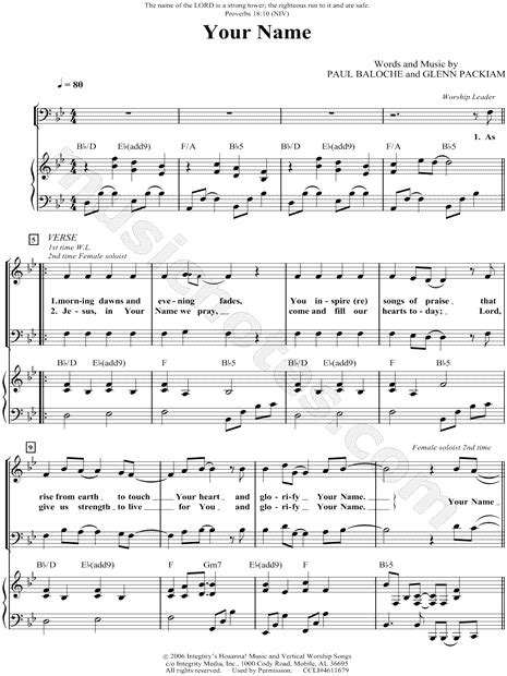 Paul Baloche Your Name Sheet Music In Bb Major Transposable