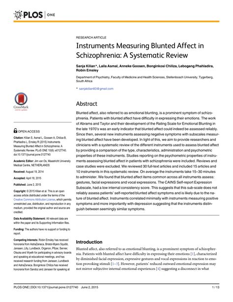 (PDF) Instruments Measuring Blunted Affect in Schizophrenia: A ...