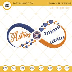 Houston Astros Baseball Hearts Infinity Embroidery Design File