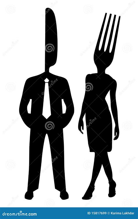 Silhouette Couple Fork and Knife Stock Vector - Illustration of food ...