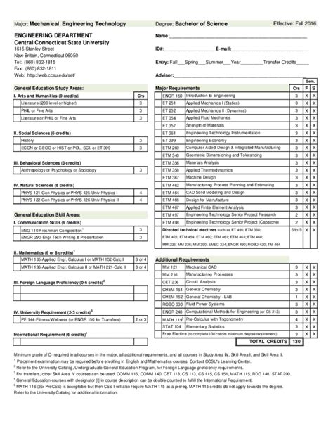 Fillable Online Docs Ccsu Mechanical Engineering Technology BS Fax