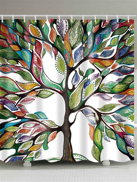 Colorful Tree Of Life Print Waterproof Shower Curtain Hanging Fabric