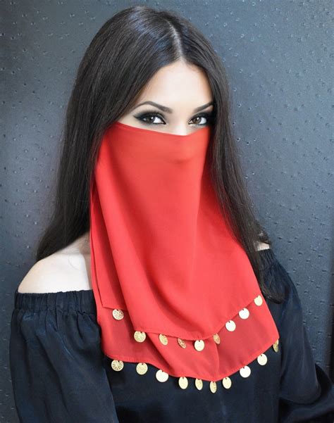 Face Veil With Coins Chiffon Belly Dancer Mask Bridal Face Etsy