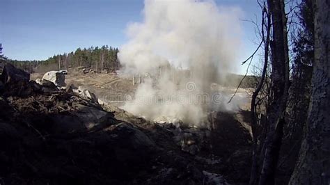 Blasting Of Rocks Crushing Boulders Using Explosive Technologies Stock