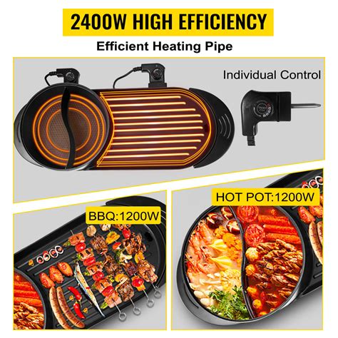 VEVOR In BBQ Grill And Hot Pot With Divider Aluminum Alloy Electric BBQ Stove Hot Pot