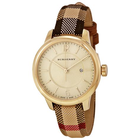 Burberry Honey Check Stamped Dial Honey Check Fabric Coated Leather