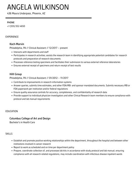 Clinical Assistant Resume Samples Velvet Jobs