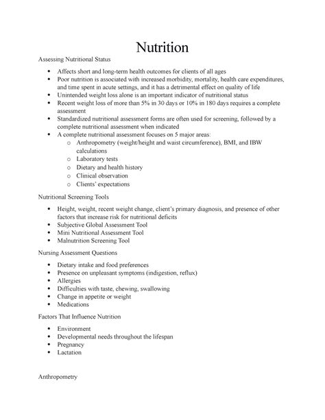 Nutrition Nutrition Assessing Nutritional Status Affects Short And