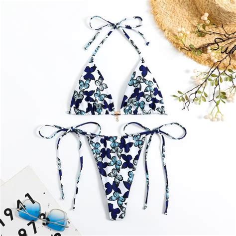 MAILLOT DE BAIN Femme Chic Mode Boheme Style Bikini Glamour Sexy Elegant Y57 Bleu Blanc