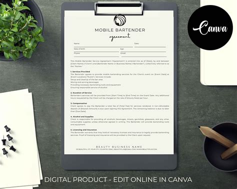 Mobile Bar Contract Template Mobile Bar Service Contract Minimalist