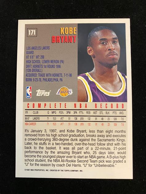 Lot Mint Topps Kobe Bryant Basketball Card Nd Year