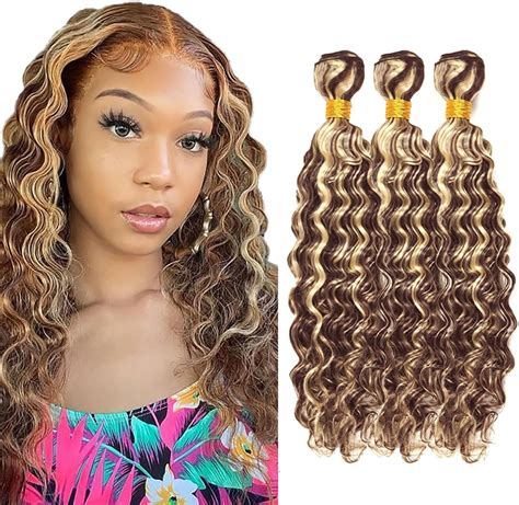 Amazon P Bundles Blonde Deep Wave Human Hair Bundles Two Tone Brown Mixed With Blonde