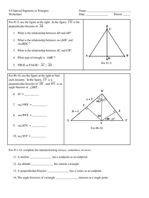 4 6 Special Segments In Triangles Worksheet Fill Online Printable