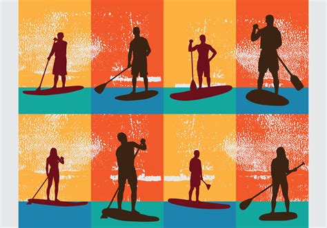 Athletes Silhouette Standing On Paddleboard Vectors 159989 Vector Art