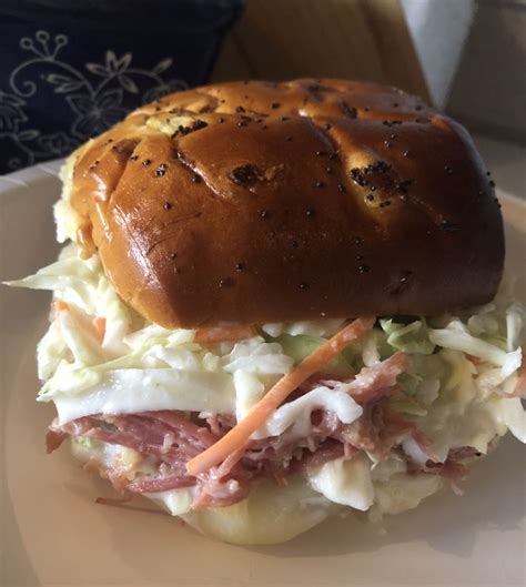 Corned Beef Swiss And Coleslaw Sandwiches Used Leftovers From Crockpot Corned Beef And A Few