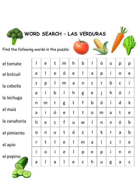 Spanish Vegetables Las Verduras Printable Packet Printable Packet