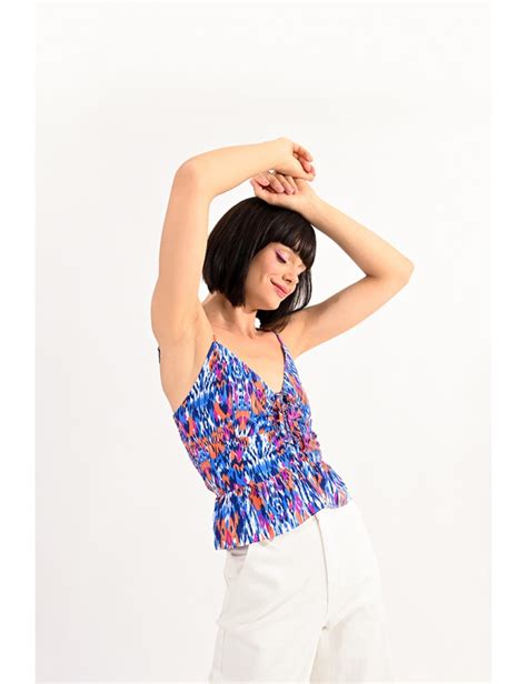 Printed Camisole Smocked Back Molly Bracken E Shop