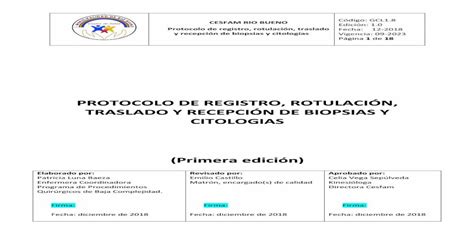 Protocolo De Registro RotulaciÓn Traslado Y · La Recepción Del Informe De Resultado Y Su