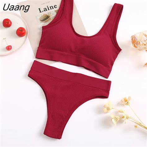 Uaang Seamless Lingerie Set Women Bra Set Wireless Bralette Lingerie Sexy High Waisted Panties