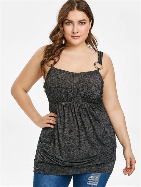 Wipalo Plus Size Spaghetti Strap Overlay Marled Tank Top Women Sleeveless Summer Pocket Space