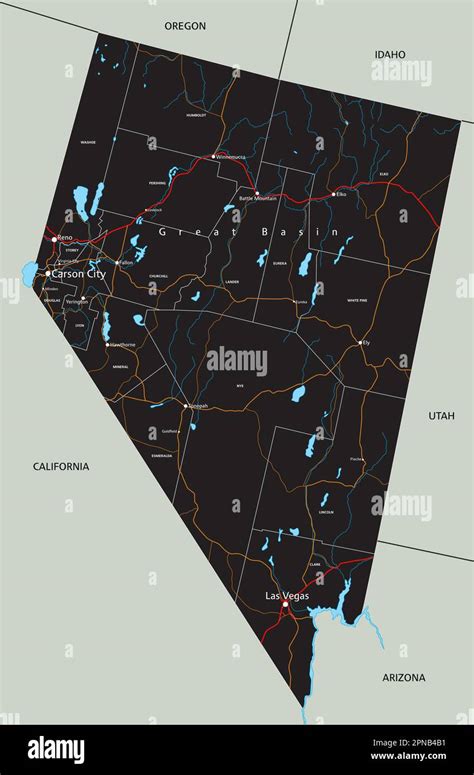 High detailed Nevada road map with labeling Stock Vector Image & Art ...