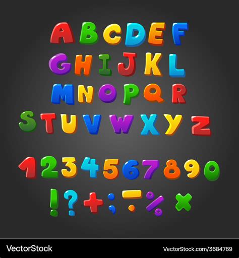 Multicolored kids font letters numbers Royalty Free Vector