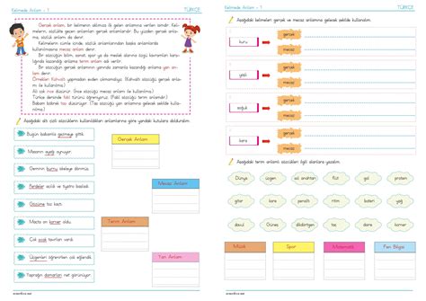 4 sınıf kelimede anlam çalışma kağıdı ve etkinlik pdf