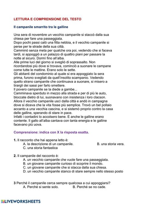 Lettura E Comprensione Del Testo Online Worksheet For Scuola Primaria Classe Terza You Can Do