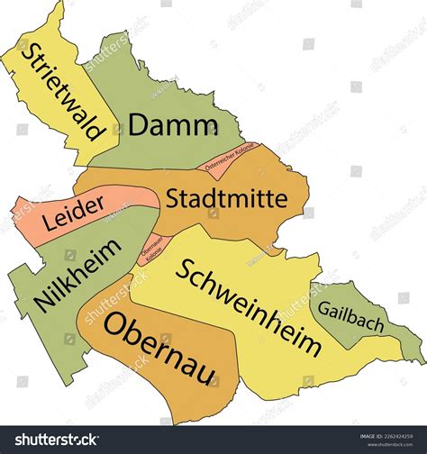 Pastel Flat Vector Administrative Map Aschaffenburg Stock Vector ...