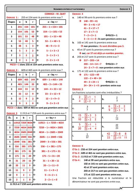 Nombres Premiers Entre Eux Corrig S D Exercices Alloschool