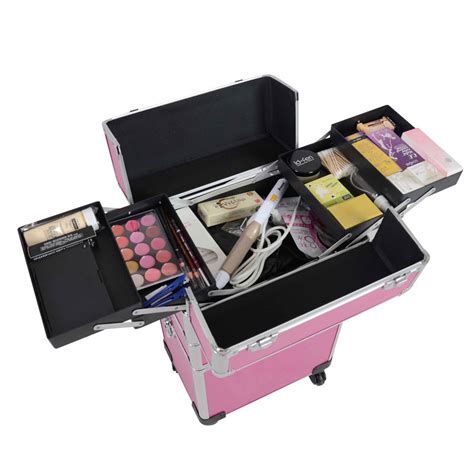 4 in 1 Pro Aluminum Rolling Makeup Case Salon Cosmetic Organizer ...