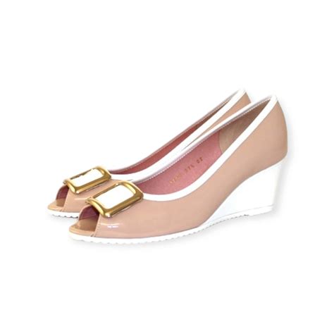 Le Babe Nude And White Peeptoe Wedge Shoobaloo