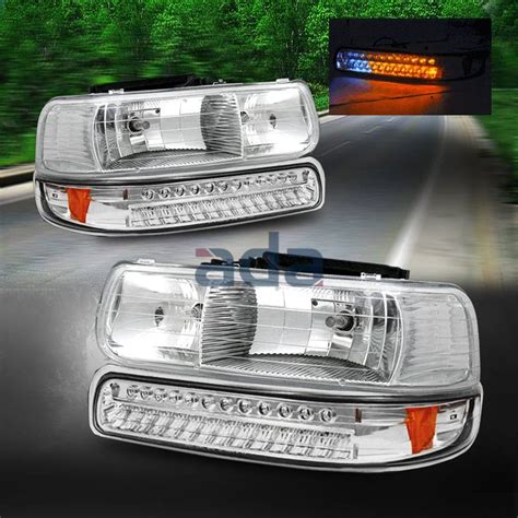 1999 2002 Chevy Silverado 00 06 Tahoe Suburban Headlights Led Signal Bumper Lamp Ebay